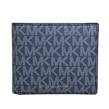 MICHAEL KORS 滿版LOGO皮革短夾-深藍