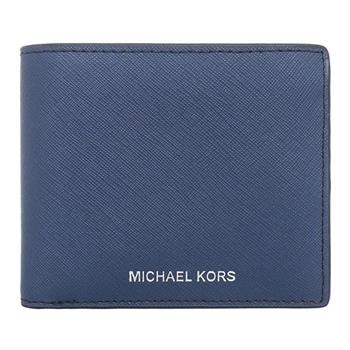 MICHAEL KORS 滿版LOGO皮革短夾-深藍