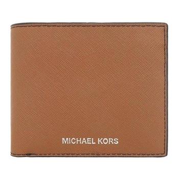 MICHAEL KORS 滿版LOGO皮革短夾-焦糖棕