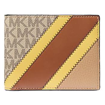 Michael Kors 拼接皮革附活動夾短夾禮盒組-米加黃色