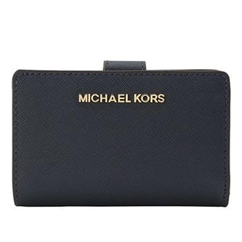 Michael Kors 素色防刮十字紋皮革中夾-黑