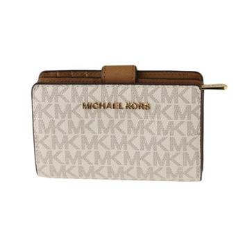Michael Kors 滿版LOGO防刮皮革中夾-香草白