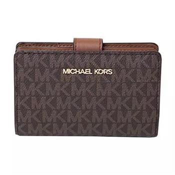 Michael Kors 滿版LOGO防刮皮革中夾-咖啡