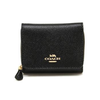 COACH 防刮皮革三折短夾-黑