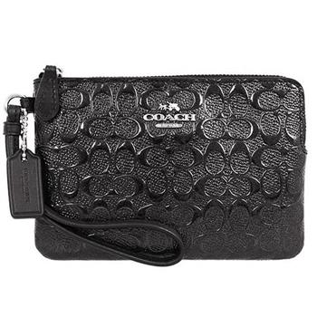 COACH 立體LOGO壓紋零錢手拿包-黑