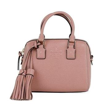 TORY BURCH 小款荔枝皮革流蘇素色波士頓包/兩用包-粉