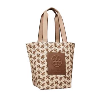 TORY BURCH 大款帆布手提包-米白底咖啡花