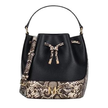 MICHAEL KORS 拼接蛇紋皮革水桶兩用包-黑