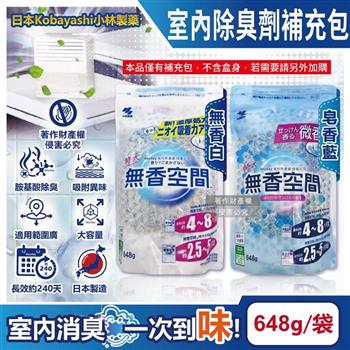 日本Kobayashi小林製藥-無香空間居家室內消臭珠芳香除臭劑補充包 648g/袋(玄關鞋櫃浴廁/放置型空氣清新劑/分解異味消臭晶球/汗味脫臭劑)
