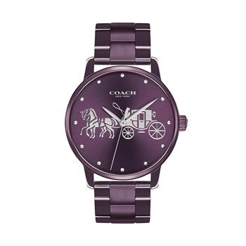 COACH 馬車LOGO不鏽鋼錶帶手錶－紫