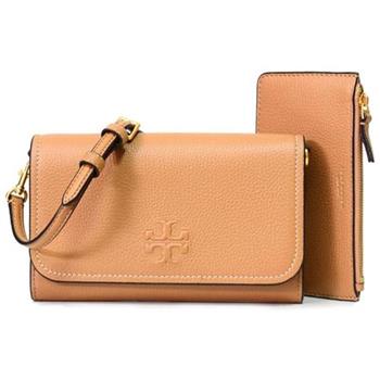 Tory burch 素面皮革翻蓋斜背包-焦糖