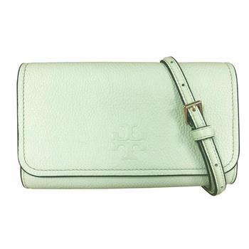 Tory burch 素面皮革翻蓋斜背包-淺草綠色