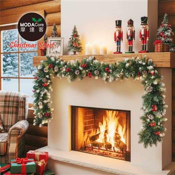 摩達客9尺/270cm刷白松果紅果裝飾樹藤條-免組裝/可彎曲調整_可掛門邊/窗邊/牆沿_本島免運費