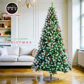 摩達客6尺180cm刷白雪頭紅果松果混合裝飾綠色聖誕樹_不含燈_本島免運費