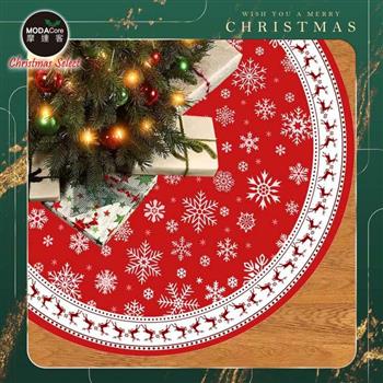 摩達客紅白麋鹿雪花17號聖誕樹裙90cm_聖誕樹裝飾底墊