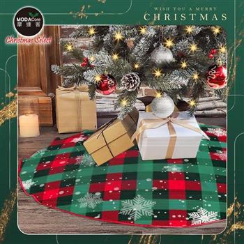 摩達客紅綠雪花格紋508號聖誕樹裙90cm_聖誕樹裝飾底墊