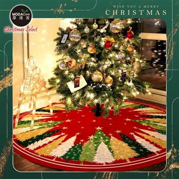 摩達客耶誕樹群014號紅綠短毛絨印花聖誕樹裙90cm_聖誕樹裝飾底墊