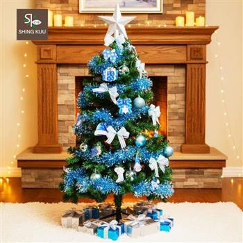 心可樂活-4尺120cm小美好套裝聖誕樹+藍銀系木質彩繪系飾品組(不含燈)