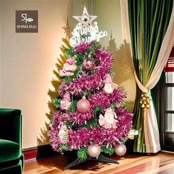 心可樂活-2尺60cm小美好套裝聖誕樹+2號夢幻粉紅聖誕老人彩繪木片飾品組_不含燈款