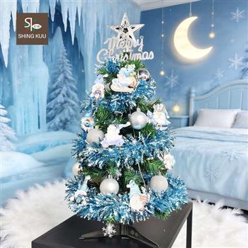 心可樂活-2尺60cm小美好套裝聖誕樹+5號藍白聖誕老公公彩繪木片飾品組_不含燈款