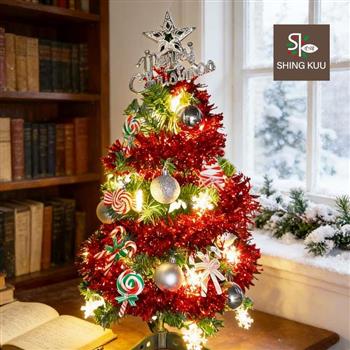 心可樂活-2尺60cm小美好套裝聖誕樹+3號童年快樂糖果彩繪木片飾品組+LED暖白光20燈雪花燈串