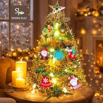 心可樂活-2尺60cm小美好套裝聖誕樹+6號薑餅人雪花彩繪木片飾品組+LED暖白光20燈雪花燈串