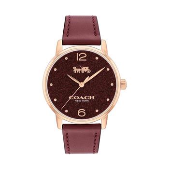 COACH 簡約時尚皮革腕表-酒紅