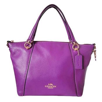 COACH 荔枝紋皮革側/斜背包-葡萄紫