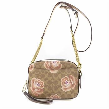 COACH 印花皮革斜背鍊包-花朵