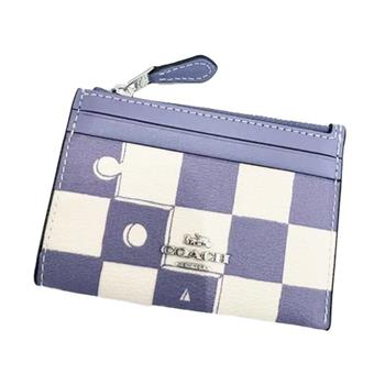 COACH 格紋皮革票卡夾-紫白格