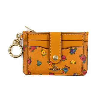 COACH 印花皮革零錢票卡夾-桔底花朵