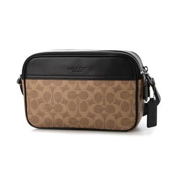 COACH 經典款荖花撞色男款斜背包-卡其黑