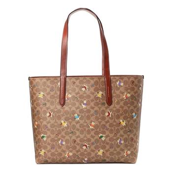 COACH 大款貓咪印花麂皮內裏托特包