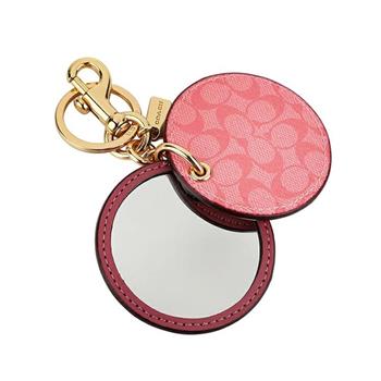 COACH 圓形皮革化妝鏡鑰匙圈/吊飾-玫粉