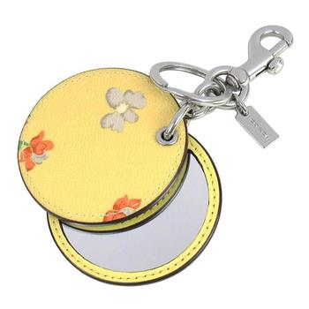 COACH 圓形印花皮革化妝鏡鑰匙圈/吊飾-黃底小花