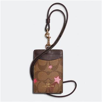 COACH 撞色印花證件夾-卡其咖啡/星星