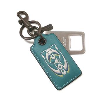 COACH 印花皮革開瓶鑰匙圈/吊飾-藍綠