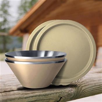 仙德曼雙層304不鏽鋼笠形湯碗-附蓋-20cm-2入x2組 (附收納網袋)