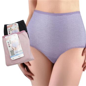 大尺碼橫條包臀高腰女內褲-8758-6件組