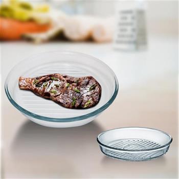 BORCAM GRILL耐熱玻璃圓形油切烤盤-1720cc-2入