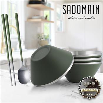 仙德曼雙層304不鏽鋼笠形碗-4入+316不鏽鋼餐具組-4套入