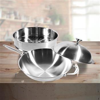 Maluta極緻七層不鏽鋼深型炒鍋-單把-36cm+蒸格-1入組