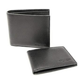 COACH 素色高級小牛皮子母短夾-黑