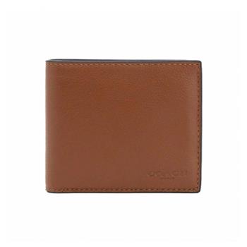 COACH 素色高級小牛皮子母短夾-駝色