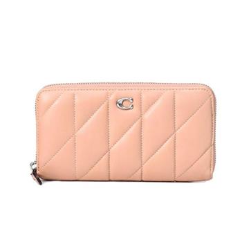 COACH 專櫃款高質感車縫皮革拉鍊長夾-粉膚色