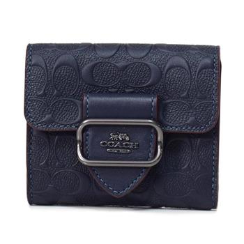 COACH 霧面浮雕LOGO壓紋按釦短夾-午夜藍