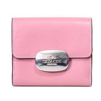 COACH 專櫃款牛皮素色按釦短夾-粉紅