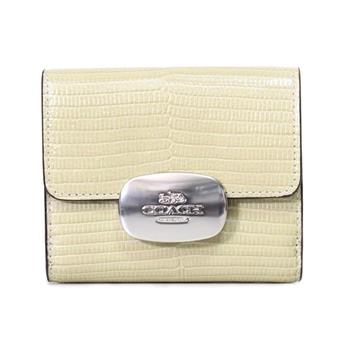 COACH 專櫃款鱷魚紋素色按釦短夾-淺草綠