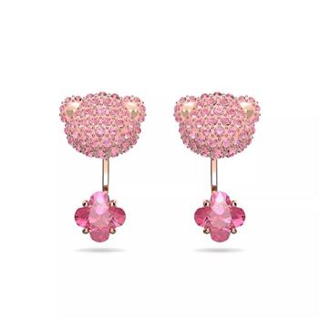 SWAROVSKI 幸運四葉草泰迪熊鑲鑽耳環-粉紅