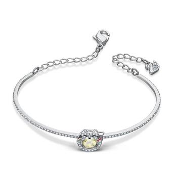 SWAROVSKI 招財貓鑲水晶靈動手環-銀